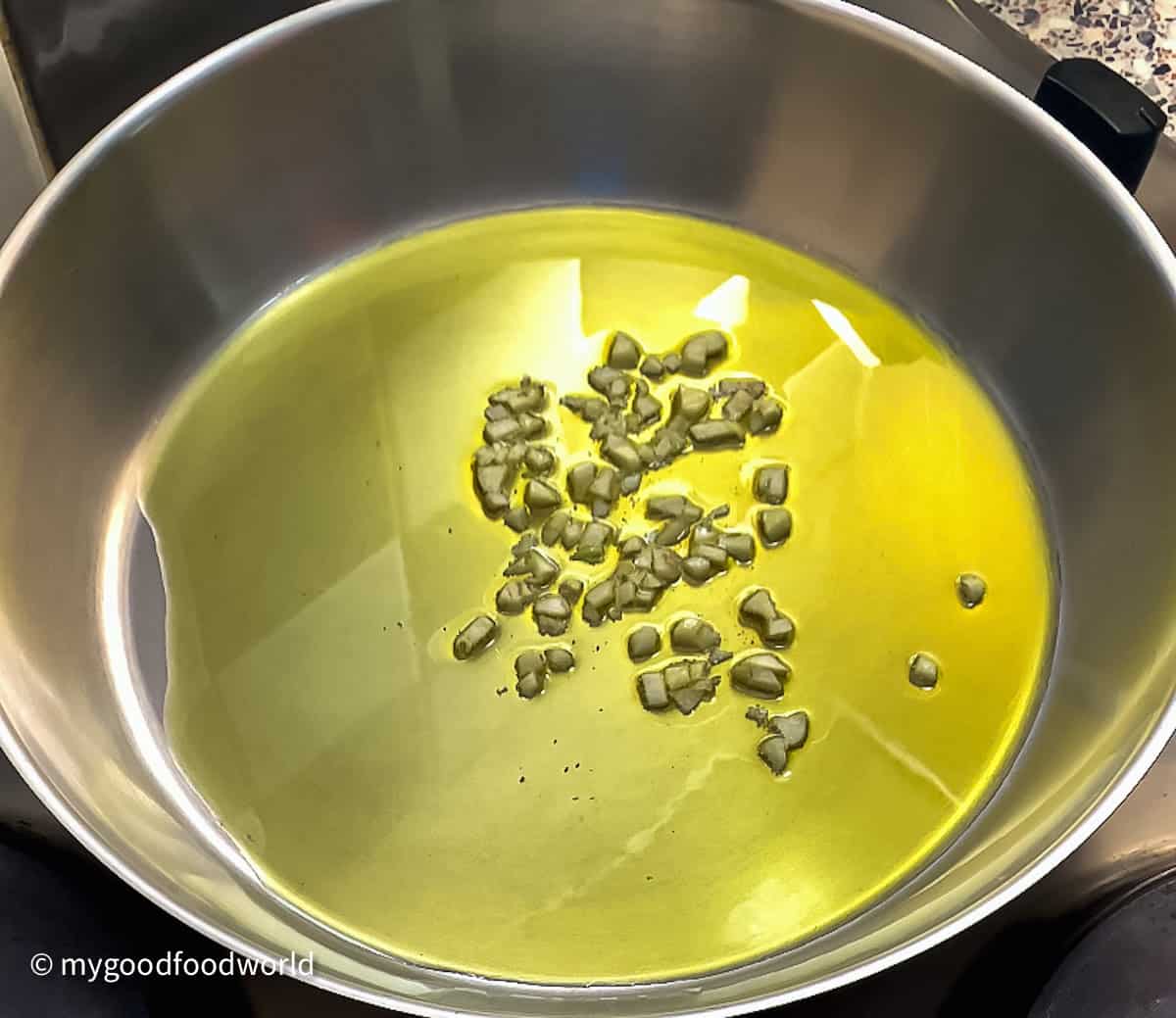 chopped garlic in extra virgin olive oil