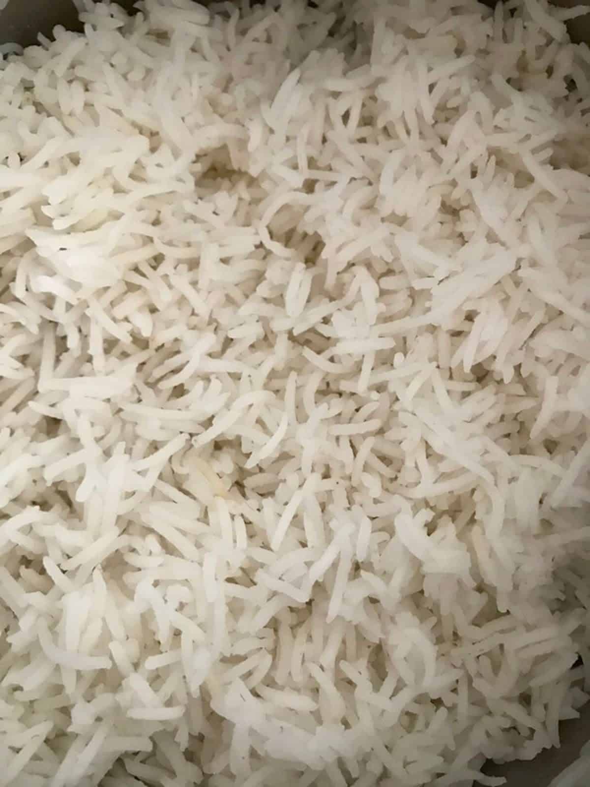 Cooked basmati rice.